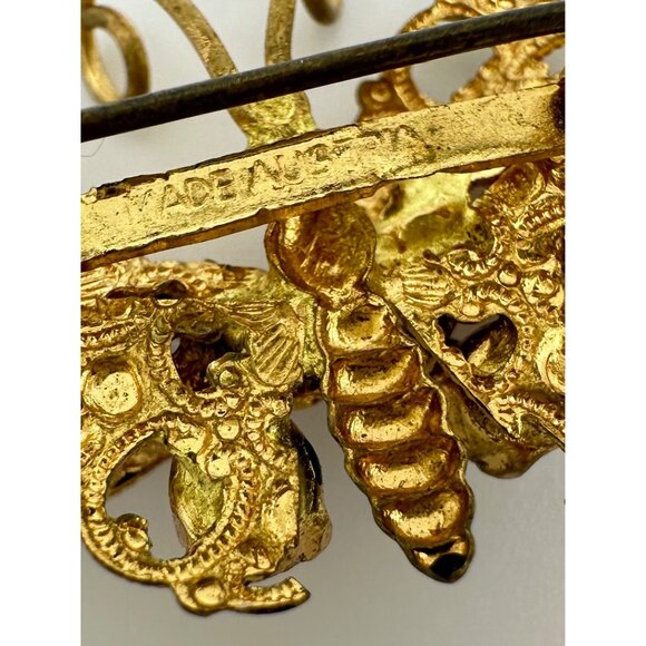 Made in Austria gold tone black spotted AB rhinestones butterfly brooch pin - Picture 7 of 8